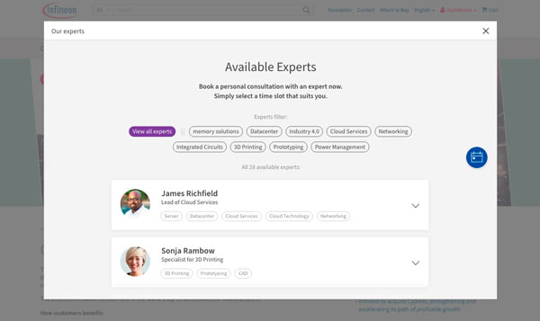 Screenshot Infineon Expert Booking